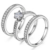 New fashion 3 In 1 Inlay WhiteZircon 18K White Gold Plated wedding Rings for ladys