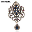 Noble Dignity Turkish Women Hollow Flower Vintage Brooch Pins Antique Gold Color Resin Jewelry Overlapping Circles Indian Bijoux