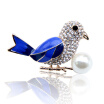 Cute Women Bird Brooch Pins Imitation Pearl Rhinestone Enamel Jewelry Pin Lady Lapel Animal Brooches Broches Girl Festival Gift