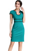 Womens Cap Sleeve Notch Neck Color-blocked Bodycon Midi Dress