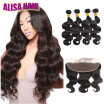 8A Brazilian Virgin Hair Body Wave 4 Bundles with Ear to Ear Frontal Unprocessed 4 Bundles With Closure Wet&Wavy Human Hair Ex