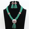 Vintage Turkish Women Red Bead Resin Round Flower Jewelry Sets Long Tassels Earring Multi Chain Necklace India Bride Bijoux Gift