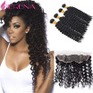 Frontal And Bundles Weft Malaysian Deep Wave Curly 4 Bundles With 13 X 4 Lace Frontal Hair Weaves Hair Bundles With Frontal 5 Piec