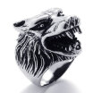 Hpolw Vintage fashion individuality Biker Black Wolf Head Teeth silver Stainless Steel Mens Ring WeddingEngagement Rings