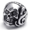 Hpolw men silver&black Stainless Steel casting Gothic Listening Music Skullskeleton Biker Mens Ring