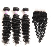 Racily Hair Brazilian Deep Wave 3 Bundles with Closure Natural Black Deep Curly Weave Human Hair with Lace Closure
