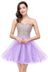 Lovely Short Beaded Cheap Sweetheart A-Line Prom Dresses Appliques Sparkly Organza Homecoming Dresses