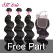 SZC Peruvian Virgin Hair Body Wave 3 Bundles with Closure Unprocessed Virgin Human Hair Weave Bundles Extensions Natural Color