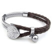 Hpolw Womens Leather Stainless Steel Bracelet Heart Charm Braided Cuff Bangle Brown Silver