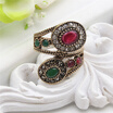New antique Turkish Ring Retro Gold Color Rhinestone Hollow Out Double Floral Winding Rings Women Classical Beauty Jewelry Gift