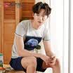 Urban front still mens pajamas cotton short-sleeved shorts fresh Korean version of the home service suit FH7001 light gray strip L