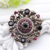 Vintage Round Resin Flower Turkish Brooch Pin For Women Antique Gold Color Arabesque Rhinestone Brooch Broches Lapel Scarf Pin