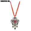 Elegent Vintage Turkish Women Seed Bead Flower Pendant Necklace Sets Antique Resin Indian Ethnic Wedding Retro Strand Jewelry