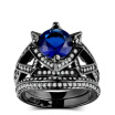 New Luxury Blue Cubic Zirconia Black Gold Color Ring Sets Unique Vintage Cocktail Party Engagement Rings for Women R703