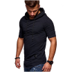 Summer Mens Casual Tops Fashion Short Sleeved T-shirt Solild Color Fold Round Neck Hooded Pullovers Clothes Mens T-shirt