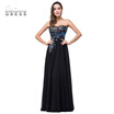 A-line Sweetheart Black Evening Dress with Embroidery Chiffon Floor Length Wedding Party Dress
