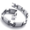 Hpolw Mens black&silver Stainless Steel Polished Rubber Bolt buttoned Bracelet