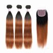 1B30 Ombre Brazilian Hair Straight 3 Bundles with Closure Dark Brown Silky Straight Virgin Human Hair Free Middle Three Part