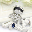 Fashion Punk Skull Brooch Pin Jewelry Women Rhinestone Gold Color Drop Water Brooches Broches Ladies Dances Party Devils Badge