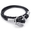Hpolw Mens Womens Leather Bracelet Braided Anchor Wrap Bangle Black Silver