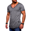 Mens Fashion Slim Fit T Shirt Male Cotton Tops Mens Solid Color Casual Tshirt Short Sleeevs V-neck Sports Tee Shirts Men Clothing
