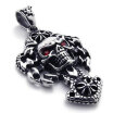 Hpolw Black Cast Stainless Steel Gothic SkullSkeleton Tribal Biker Mens rubiesRed Crystal Pendant Necklace18-26 inch Chain