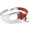 Hpolw Womens Leather Stainless Steel Bracelet Classic Bangle Red Silver