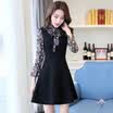 Sentimental 2018 spring new dress female long paragraph A word skirt dress waist cut flower mosaic speaker sleeve cute temperament black M