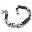 Hpolw silver&black Stainless Steel Rectangular Link Mens Lobster Clasps Braceletdurable in use