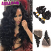 Ear to Ear Lace Frontal With 4 Bundles Brazilian Loose Wave Curly Virgin Malaysian Wavy Human Hair Weaves Closures Frontal With Bu