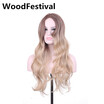 WoodFestival female ombre grey wig cosplay wig long wigs for women blonde brown heat resistant wigs synthetic hair curly
