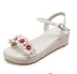 women sandals ankle strap espadrilles shoes thick sole platform flat wedge canvas cloth sandals spring summer flower decoration