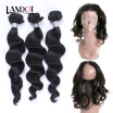 8A 360 Lace Frontal Closure With 3 Bundles Indian Virgin Human Hair Weaves Loose Wave Curly 4pcs Lot Natural Black Hair Extensions