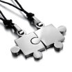 Hpolw MenWomens 2PCS Stainless Steel Pendant Necklace Silver Jigsaw Puzzle Valentine Adjustable