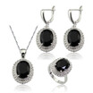 EIOLZJ Fashion Beautiful Oval Black Cubic zirconia Silver Plated Jewelry Sets for Women Free Jewelry Box
