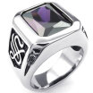 Hpolw Mens Stainless Steel ruby amethyst Lettering Ring ring Classic Gothic Crystal Silver ring Red purple Silver ring