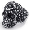 Hpolw Vintage popular Stainless Steel Silver&black Skull Rings For Men High Quality Skeleton Lucky flower pattern Rings