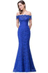2018 Elegant Crystal Beaded Red Royal Blue Lace Mermaid Long Evening Dresses Prom Party Dress