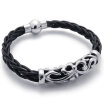 Hpolw Stainless Steel Braided Black Leather Bracelet