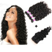 8A Brazilian Virgin Human Hair Natural Wave Bundles with Closure 44 Middles Part Unprocessed Virgin Human Hair Extensions