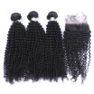 8A Mongolian Kinky Curly Virgin Hair 3 Bundles With Lace Closure 4PcsLot Mongolian Afro Curly Remy Human Hair Weaves And Closures