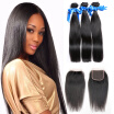 WYF Indian Virgin Hair Stright Hair 3 Bundles with Closure 100 Unprocessed Human Hair