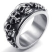 Hpolw Mens Stainless Steel Vintage Hip-hop Punk Skeleton Gothic Tribal Cross skull Ring Black Silver