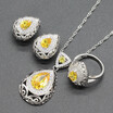 Blue Stone Silver Plated Jewelry Sets for Women Necklace Clip Earrings Ring Four Colors Available Free Jewelry Box