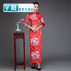 Silk sleeves long cheongsam slim performance catwalk welcome ceremonial cheongsam dress large size retro