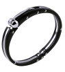 Hpolw Stainless Steel Black White Gold Silver-Tone Handcuff Mens Bracelet with Clasp