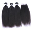 8A Cambodian Kinky Straight Virgin Hair 3 Bundles With Lace Closure 4PcsLot Cambodian Yaki Straight Human Hair Weave And Closures