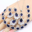 2018 New Women 925 Silver Jewelry Sets Dark Blue Sapphire Necklace Pendant Bracelets Earrings Rings