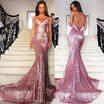 Sequins Mermaid Evening Prom Dress Long Backless Party Gown Halter Bridesmaid Gown