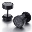 Hpolw Mens Stainless Steel Carbon Fiber Stud Earrings 8mm Black